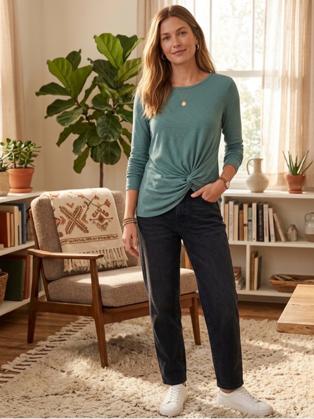 Elegant Green Twist Knot Top